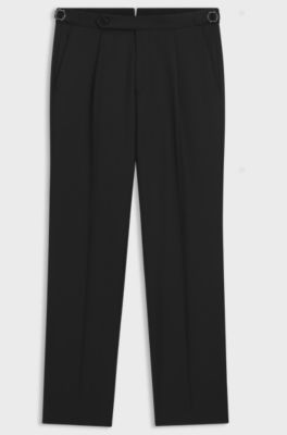 Tapered-fit trousers in virgin-wool serge, Black