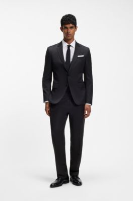 Tapered-fit trousers in virgin-wool serge, Black