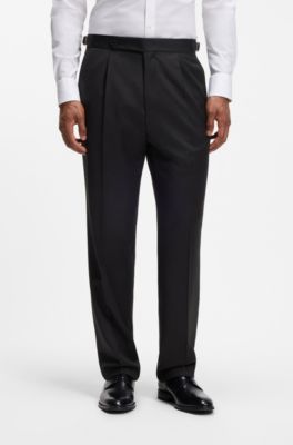 Tapered-fit trousers in virgin-wool serge, Black
