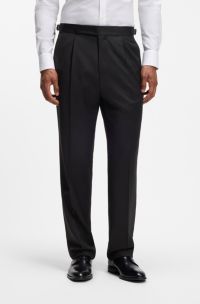 Tapered-fit trousers in virgin-wool serge, Black