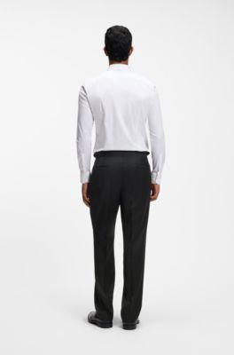 Tapered-fit trousers in virgin-wool serge, Black