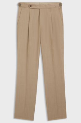 Tapered-fit trousers in virgin-wool serge, Beige