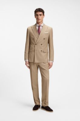Tapered-fit trousers in virgin-wool serge, Beige