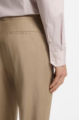 Tapered-fit trousers in virgin-wool serge, Beige