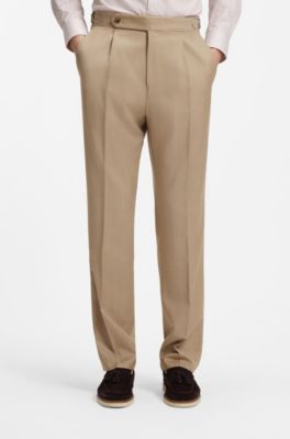 Tapered-fit trousers in virgin-wool serge, Beige