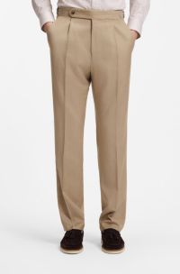 Tapered-fit trousers in virgin-wool serge, Beige
