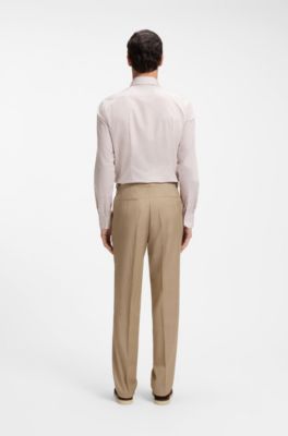 Tapered-fit trousers in virgin-wool serge, Beige