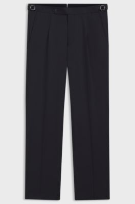 Tapered-fit trousers in virgin-wool serge, Dark Blue