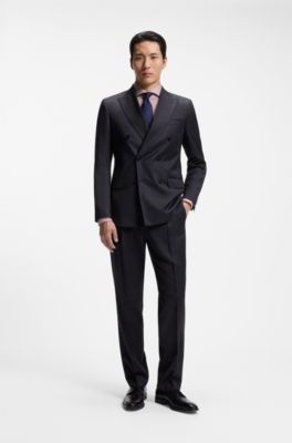 Tapered-fit trousers in virgin-wool serge, Dark Blue
