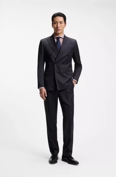 Pantalones tapered fit en sarga de lana virgen