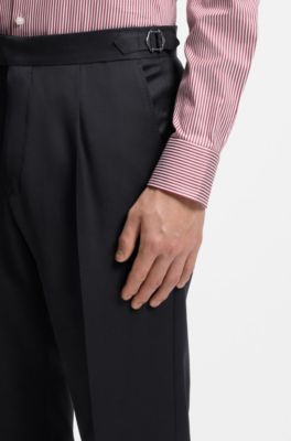 Tapered-fit trousers in virgin-wool serge, Dark Blue