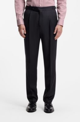 Tapered-fit trousers in virgin-wool serge, Dark Blue