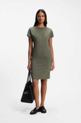 Slim-fit dress in Italian stretch wool, Dark Green
