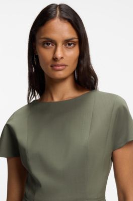 Slim-fit dress in Italian stretch wool, Dark Green