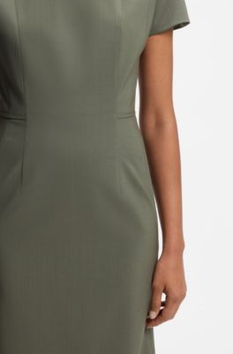 Vestito slim fit in lana elasticizzata italiana, Verde scuro