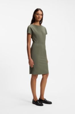 Slim-fit dress in Italian stretch wool, Dark Green