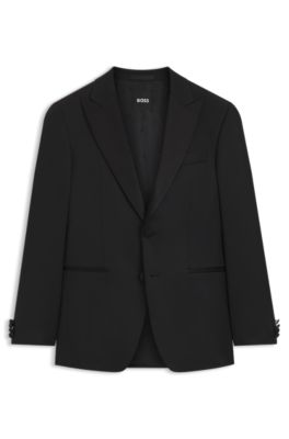Slim-fit tuxedo jacket with silk-blend trims, Black