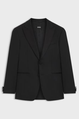 Slim-fit tuxedo jacket with silk-blend trims, Black