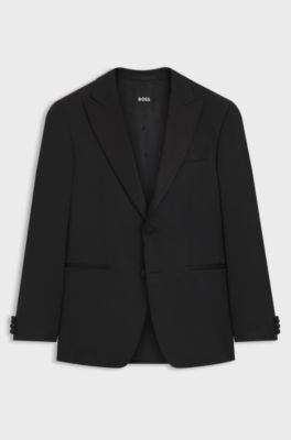 Slim-fit tuxedo jacket with silk-blend trims, Black