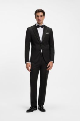 Slim-fit tuxedo jacket with silk-blend trims, Black