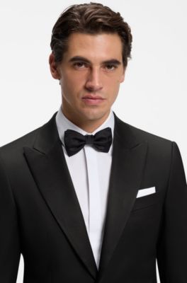 Slim-fit tuxedo jacket with silk-blend trims, Black