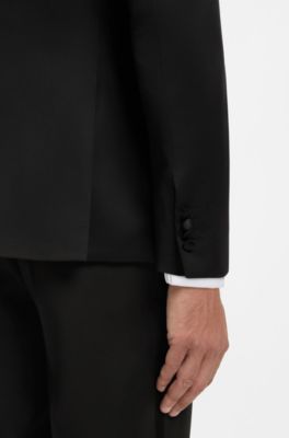 Slim-fit tuxedo jacket with silk-blend trims, Black