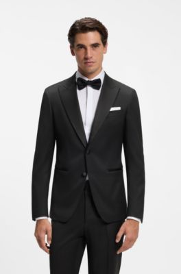 Slim-fit tuxedo jacket with silk-blend trims, Black