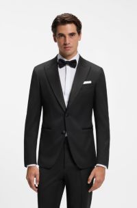 Giacca da smoking slim fit con finiture in misto seta, Nero