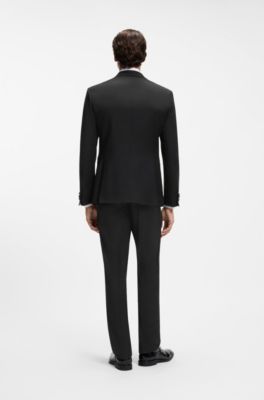 Slim-fit tuxedo jacket with silk-blend trims, Black