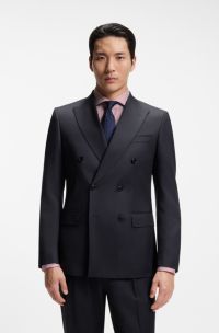 Slim-fit double-breasted blazer in Italian wool, Dark Blue