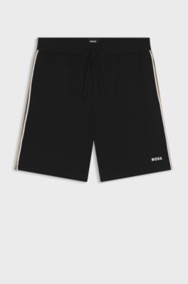 Stretch-cotton pyjama bottoms with signature-stripe tape, Black