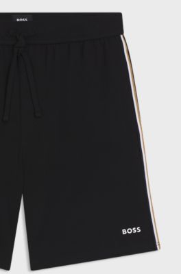 Stretch-cotton pyjama bottoms with signature-stripe tape, Zwart