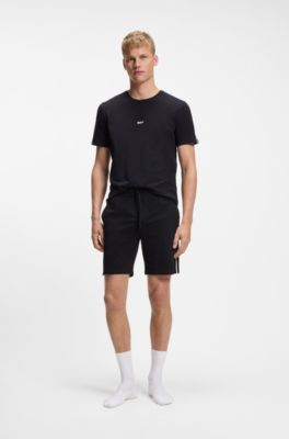 Stretch-cotton pyjama shorts with signature-stripe trims, Black