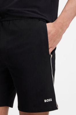 Stretch-cotton pyjama bottoms with signature-stripe tape, Black