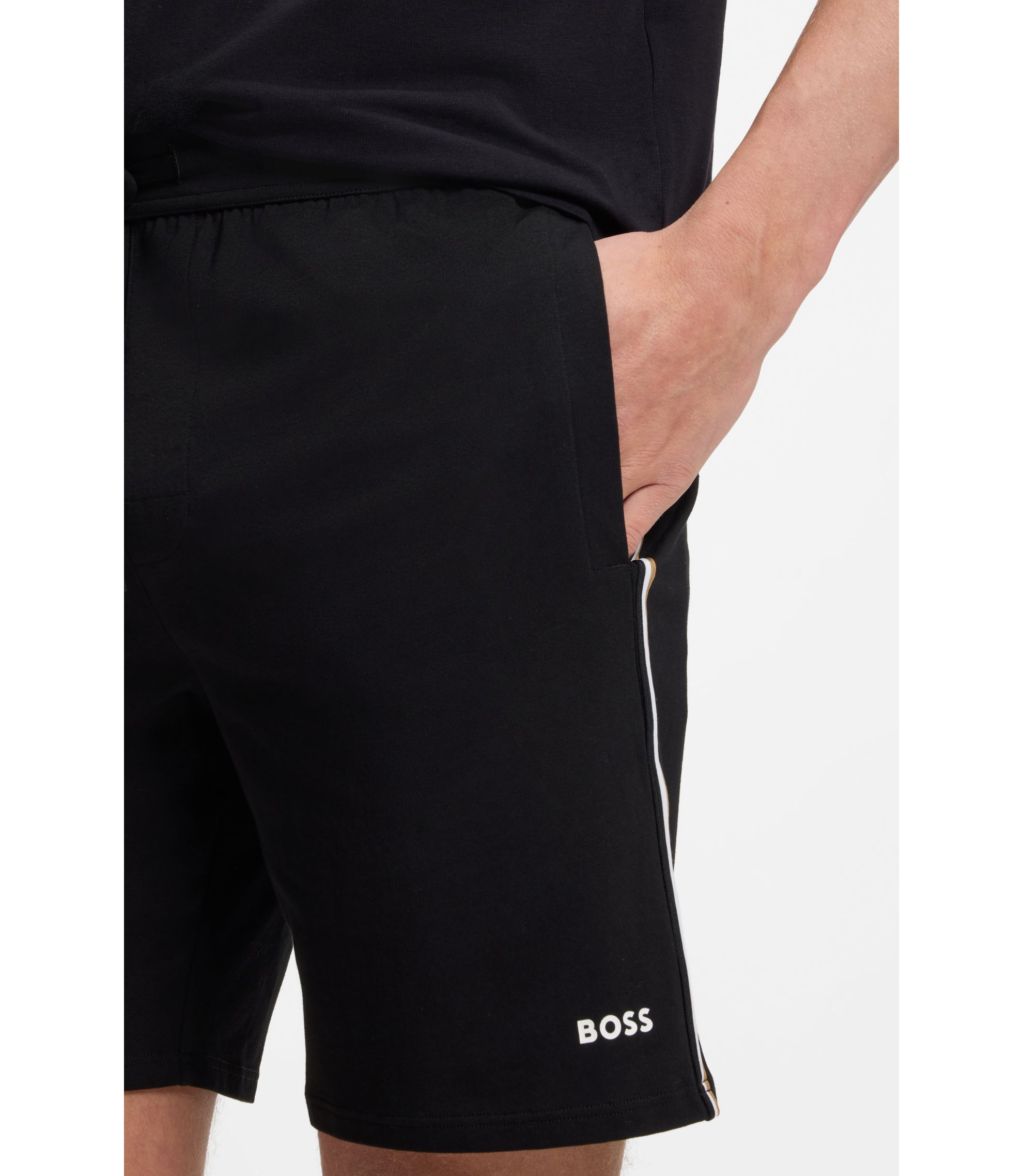 BOSS - Stretch-cotton pyjama shorts with signature-stripe trims