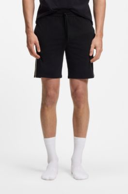 Stretch-cotton pyjama bottoms with signature-stripe tape, Black