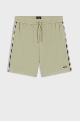 Stretch-cotton pyjama shorts with signature-stripe trims, Light Green