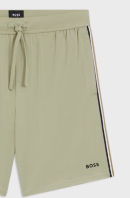 Stretch-cotton pyjama shorts with signature-stripe trims, Light Green