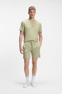 Pyjama-Shorts aus elastischer Baumwolle mit Signature-Streifen-Details, Hellgr&uuml;n