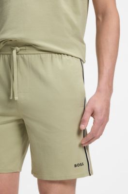 Stretch-cotton pyjama shorts with signature-stripe trims, Light Green
