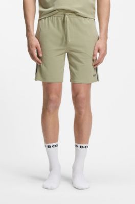 Stretch-cotton pyjama shorts with signature-stripe trims, Light Green