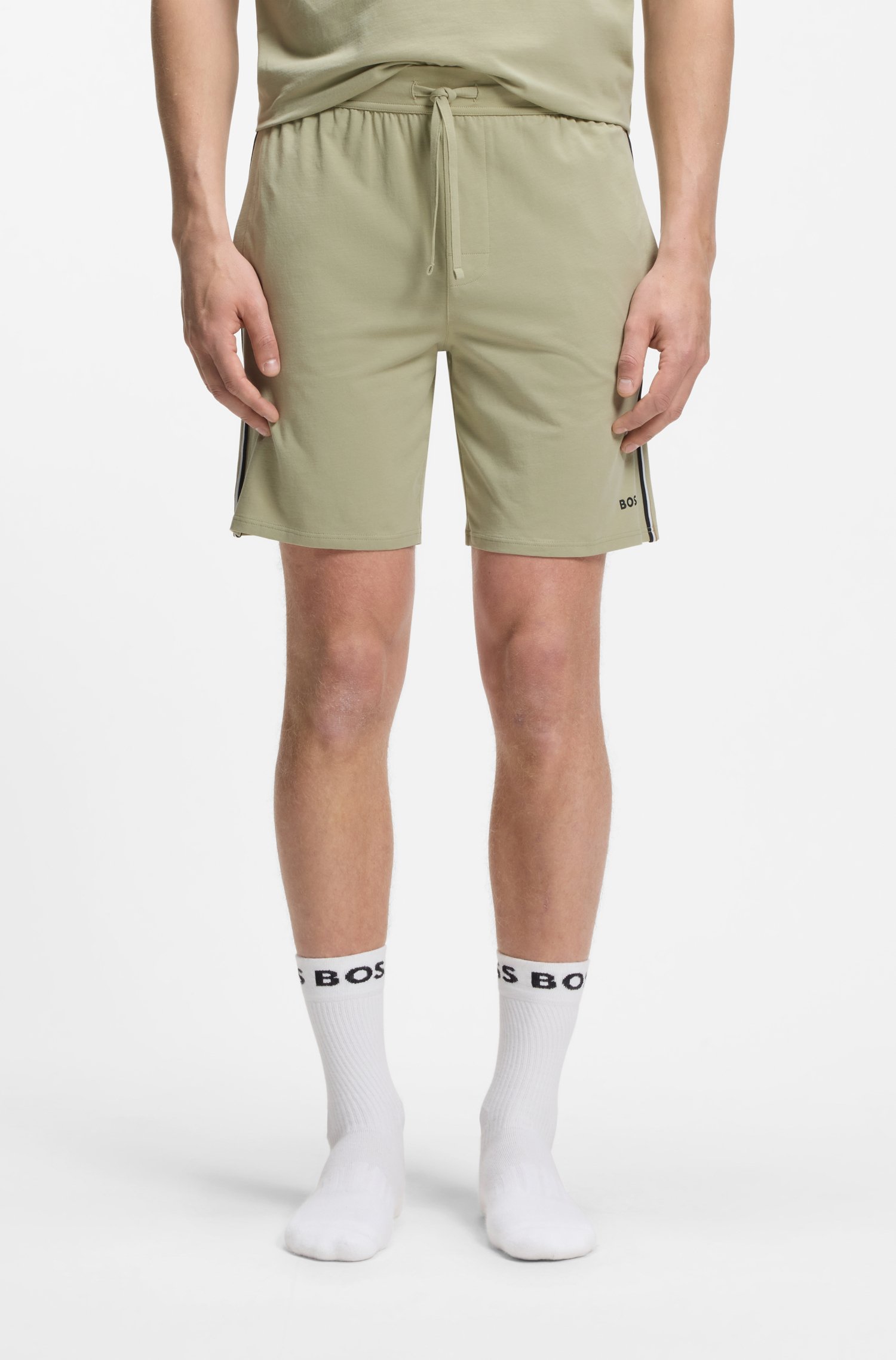Boss Stretch-cotton pyjama shorts with signature-stripe trims herr