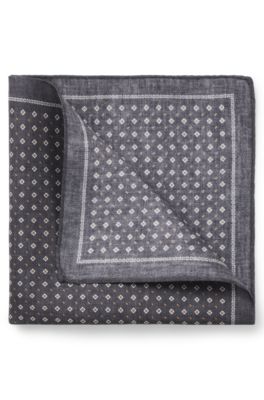 Carr&eacute; de poche en soie &agrave; motif imprim&eacute;, Noir