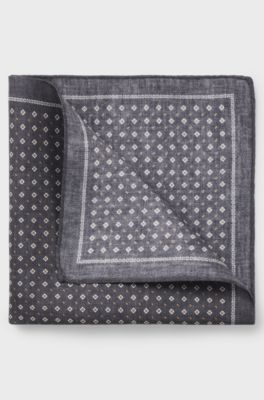 Silk pocket square with printed pattern, Black