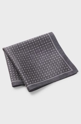 Silk pocket square with printed pattern, Black