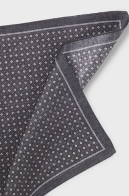 Silk pocket square with printed pattern, Black
