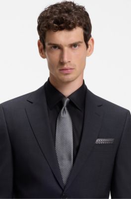 Silk pocket square with printed pattern, Black