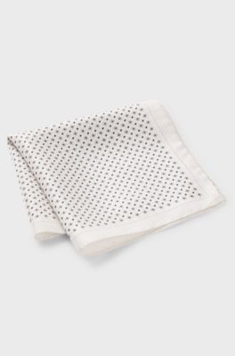 Silk pocket square with printed pattern, White Patterned