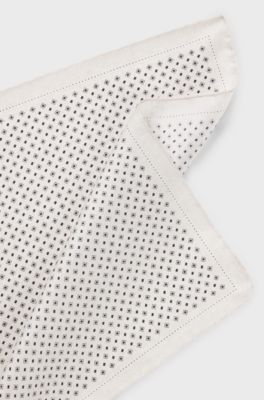 Silk pocket square with printed pattern, White Patterned