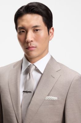 BOSS ONE Silk pocket square with printed pattern, White Patterned